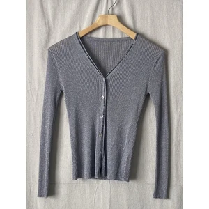 Shimmery Womens Old Money Beaded Ribbed Cardigan Sweater Size S Cocktail Chic - Picture 1 of 6