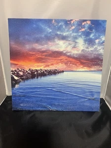 Canvas Wall Art – Sunset Ocean Seascape – 12x12 Coastal Décor - Picture 1 of 2