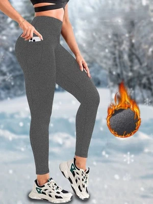 MUJER CÁLIDO TÉRMICO POLAR FORRADO INVIERNO CINTURA ALTA LEGGINGS CON BOLSILLOS Foto 1 de 4