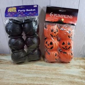 Vintage Halloween Mini Pails Orange Pumpkin Black Cauldron Candy Crafts - Picture 1 of 7