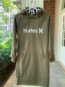 HURLEY HOODED SWEATSHIRT DRESS/COVERUP JUNIORS SZ LRG OLIVE GREEN BEACH SOFT - Picture 1 of 12