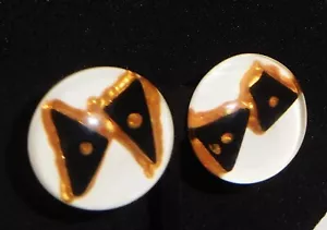 Sobral Tribalism Leopard White Black Gold Artist Made Statement Clip Earrings - Picture 1 of 6