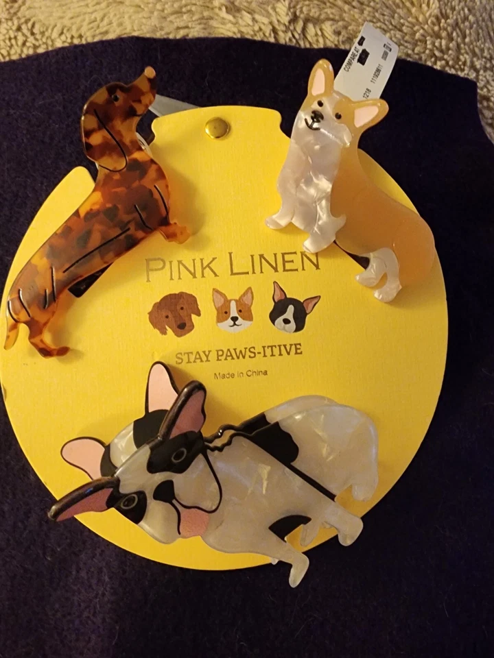 Розовый льняной эмали собаки заколки новый с Ярлыками, очаровательный!!(Корги, Френчи и Докси) - Изображение 1 из 4