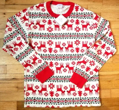 全新带标签 HANNA ANDERSAON DEAR DEER FAIR ISLE CHRISTMAS UNISEX PAJAMA 衬衫男式 XL  — 第 1/3 张图片
