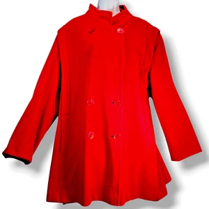 VTG Forecaster of Boston Wool Trench Pea Coat Red Sz 18 Double Breasted Made USA - Picture 1 of 16