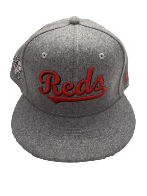 Cincinnati Reds Gray Wool Script Hat New Era 59FIFTY Cap Mr. Red Legs Size 7 1/8 - Image 1 of 4