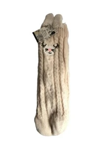 Women's Lurex Critter Slipper Sock Kitty Cat Off White S/M - Picture 1 of 1