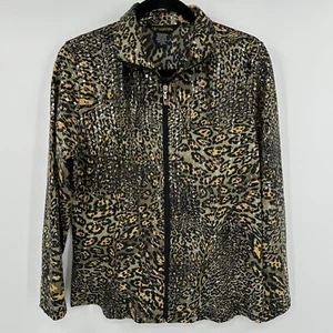 Valentina Jacket Women's M Green Yellow Animal Print Sequin Long Sleeve Full Zip - Picture 1 of 8