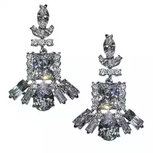 Fine Silver Plate Women's Mini Statement AAA Cubic Zirconia Earrings in Fine NWT - Picture 1 of 8