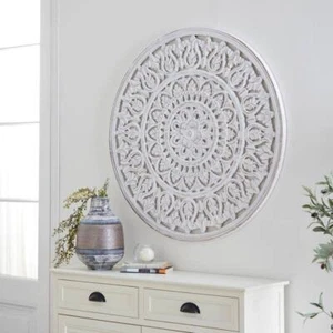 Luxurious White Washed half-moon Bed headboard with Balinese Design - Picture 1 of 2