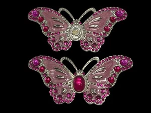 Set of 2 Butterfly Belt Buckles Metal Enamel Unbranded 4.5”L x 2.5”W - Picture 1 of 7