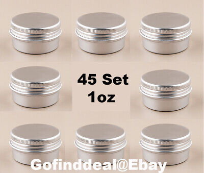 ✅ 45 Set 1oz Aluminum Round Screw Top Metal Tin Travel Cans Container With Lid • 34.62€