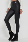 Women Ladies Elasticated Buttons High Waist Legging Skinny Stretch Leather Pants