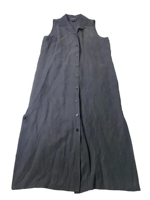 Vintage Finity Linen Silk Blend Collared Button Front Maxi Dress Size 12 Coastal - Image 1 of 4