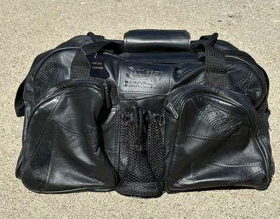 Leather Duffle Bag Black Patchwork 2016 Funfest Balloon Rally Gym Carryon Trip - Image 1 of 4