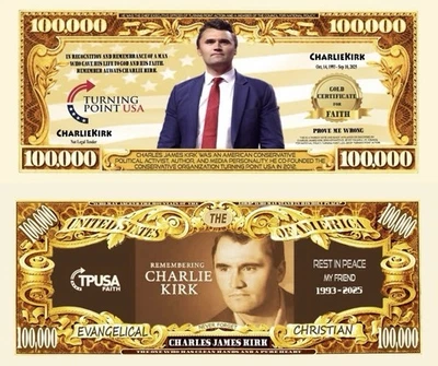 ✅ Pack of 50 Charlie Kirk Remembrance Collectible Novelty Money Dollar Bills ✅ - Image 1 of 4