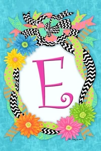 Hübsches Gänseblümchen Blumen hell Chevron Bänder Monogramm E doppelseitig Garten Flagge - Bild 1 von 1