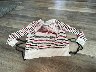 PAM & GELA WHITE W/ RED BLUE STRIPES Destroyed Crew SIDE SPLT Sweatshirt Size M - Image 1 of 4