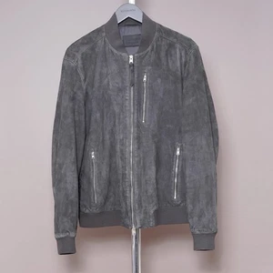 ALL SAINTS Suede Leather Jacket EXTRA LARGE Mens Grey XL Bomber Celebrity KEMBLE - Picture 1 of 18