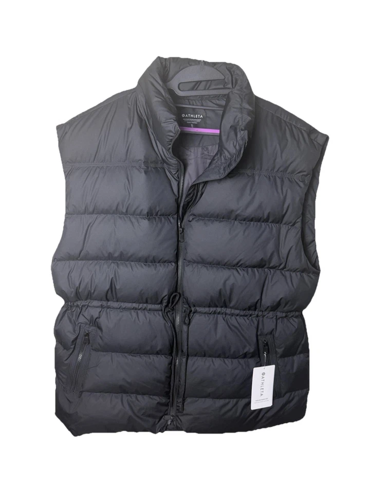 Athleta Cascade Down Vest Size XS Black #467748 Oversized Puffer Long Full Zip