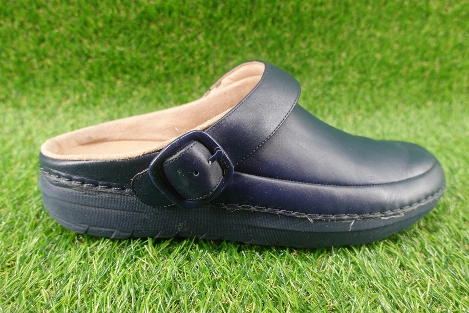 FitFlop Shoes Womens Size 10 Blue Leather Clogs Strap Slip On Comfort Mules - Image 1 of 4