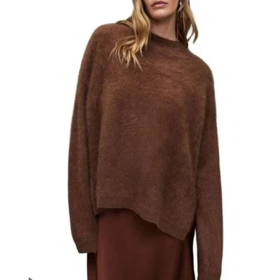 Nuevo sin etiquetas Suéter AllSaints Rebel Cashmere Cuello Redondo Minimalista Suave Lujo Grapa Talla S Foto 1 de 4