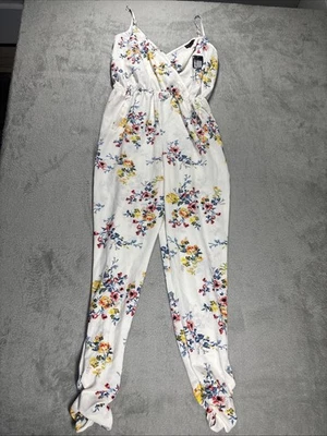Nuevo Mono Material Niña Para Mujer Pantalón Largo con Tirantes Blanco Floral Talla Mediana Foto 1 de 4