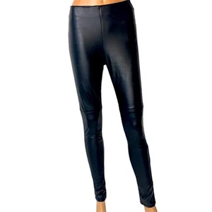 H&M DIVIDED black vegan leather leggings Sz 4 skinny pull on biker pleated - Picture 1 of 7