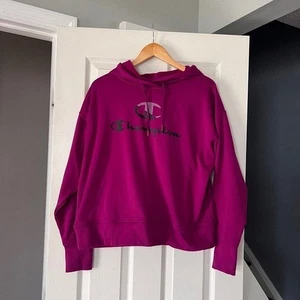 Champion Hoodie Large Magenta Pink Pullover Sweatshirt Logo Spellout Athletic - Picture 1 of 5