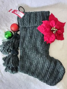 Strick Weihnachtsstrumpf mit Quasten, Standardgröße ~ grün ~ NEU - Bild 1 von 3