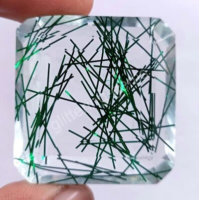 191.70 Ct Emerald Green Rutilated Quartz Certified Transparent Loose Gems M25 - Image 1 of 4