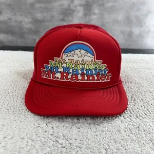 SOMBRERO CUERDA CAMIONERO SNAPBACK MALLA MT RAINIER VINTAGE AÑOS 90 OSFA SENDERISMO ROJO WASHINGTON - Imagen 1 de 8