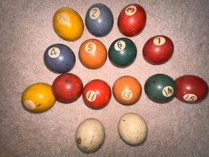 Vintage Painted and Numbered Wood Billiard Balls 15 Collectible Pool Balls - Picture 1 of 7