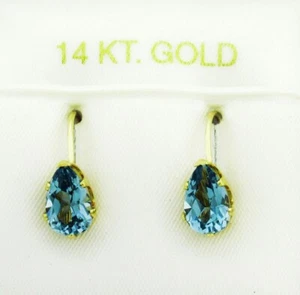 GENUINE 2.14 Cts AQUAMARINE DANGLING EARRINGS 14K GOLD - Free Certificate - NWT - Picture 1 of 4