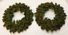 Vintage Plastic 10” Christmas Wreaths x2 Flocked Felt Holly Leaves & Berries