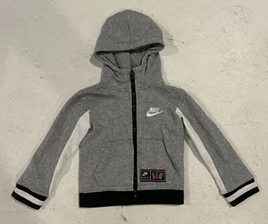 Nike Air Jacket Full Zip Youth Boys 2T Gray White Spellout Striped Hooded - Picture 1 of 7