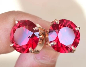 29.10 Ct Round Blood Red Ruby 925 Sterling Silver Stud Women Earring Certified - Picture 1 of 8