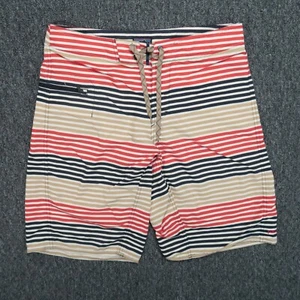 Patagonia Board Shorts Mens 31 Blue Red Striped Wavefarer Zip Pocket Swim - Picture 1 of 9