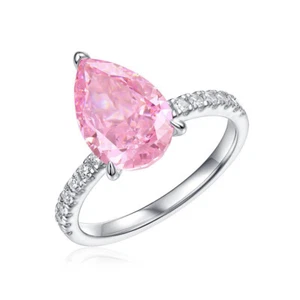 5CT Lab-Created Pear Cut Pink Diamond Solitaire Engagement Ring 14K Gold Plated - Picture 1 of 9