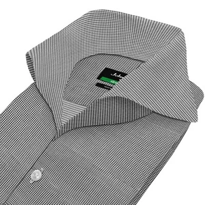 Black Dogstooth High Open Extreme Cutaway Collar Buttonless Cotton Shirt For Men - Picture 1 of 14