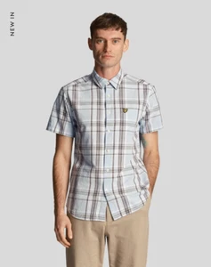 LYLE & SCOTT S/S Cotton/Linen Check Shirt/Blue - Small WAS £69.99 DHL NEXT DAY - Picture 1 of 1