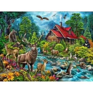 New Deer Forest Throw Blanket Wildlife Scene Fawn Bear Cabin Plush Outdoors NIP - Picture 1 of 4
