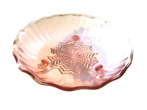 Vintage Pink Depression Glass Candy Bowl Ruffled Rim Star Pattern Footed - Picture 1 of 9