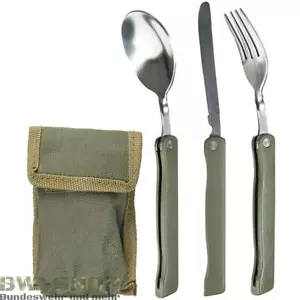 MILITÄR KLAPPBESTECK 3-TEILIG MIT TASCHE ARMY ESSBESTECK OUTDOOR CAMPING BESTECK - Bild 1 von 1