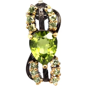 925 Plata de Ley 8 x 10 Mm. Verde Peridoto Hecho a Mano Dos Tonos con Colgante - Imagen 1 de 4