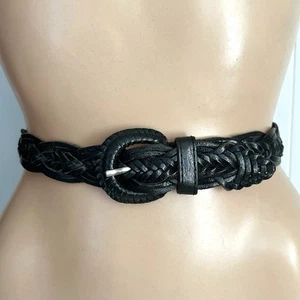 Schwarzer Echtleder Webgürtel Damen S geflochten Boho Vintage Made in India - Bild 1 von 5