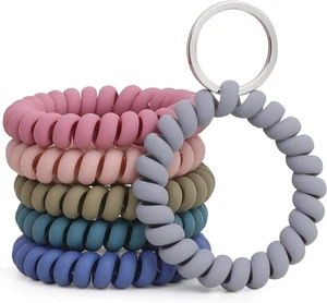 6 PCS Stretchable Spiral Wristband Keychains for Keys & Badges - Picture 1 of 5