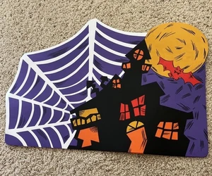Vintage Halloween Placemats Haunted House Spider Web Bat Moon - Picture 1 of 4
