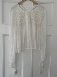 Free People Ivory Sheer Long Sleeve Blouse with a tie back NWT MSRP:$98 - Picture 1 of 7