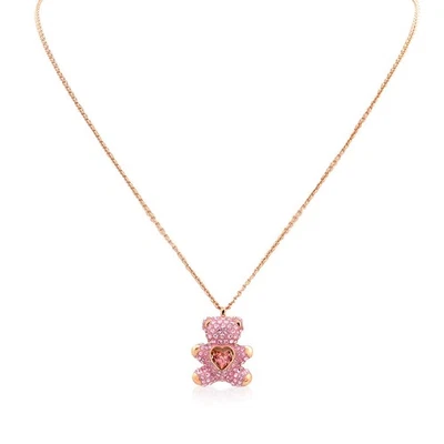 Swarovski Rose Gold-Tone Plated Pink Teddy Pendant Necklace - Image 1 of 4